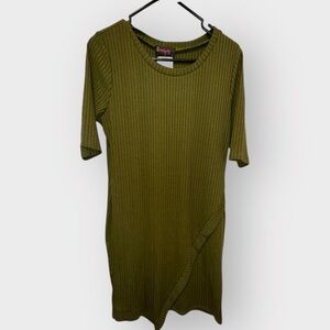 Women’s Annabelle Olive Ribbed Mini Dress New with Tags Asymmetrical
